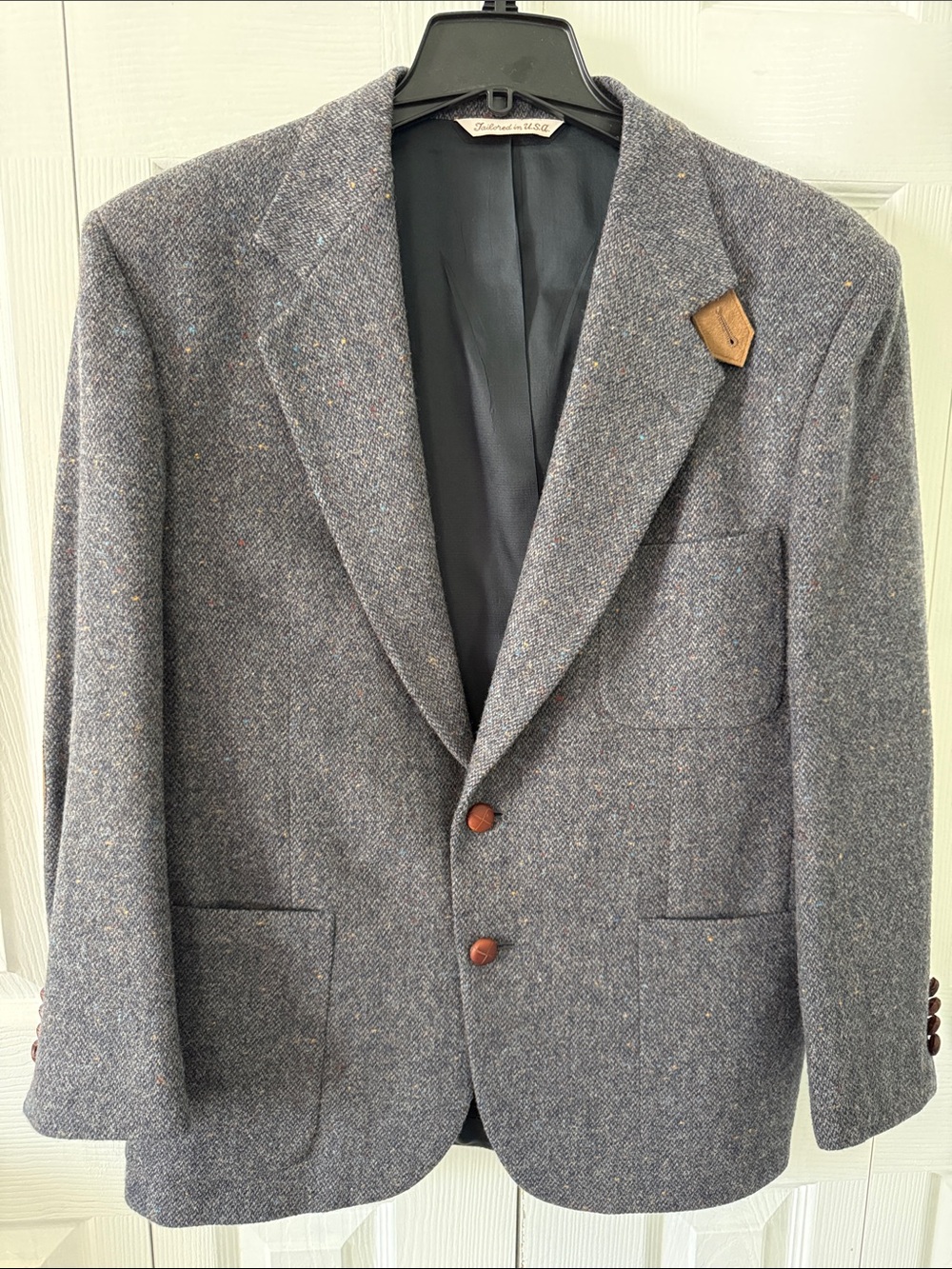Vintage Stafford Wool Donegal Tweed Blazer Men's Gray Elbow Patches Sz 40S